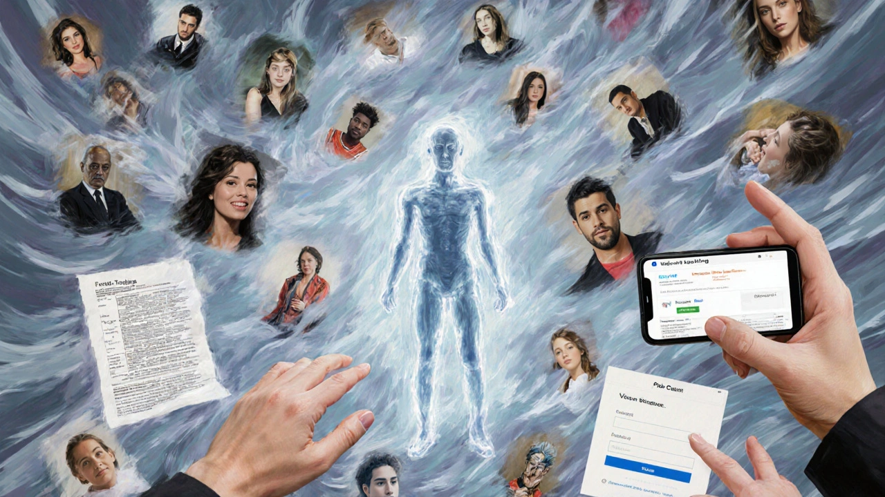 A person surrounded by myths, with tools of safety and dignity breaking through.